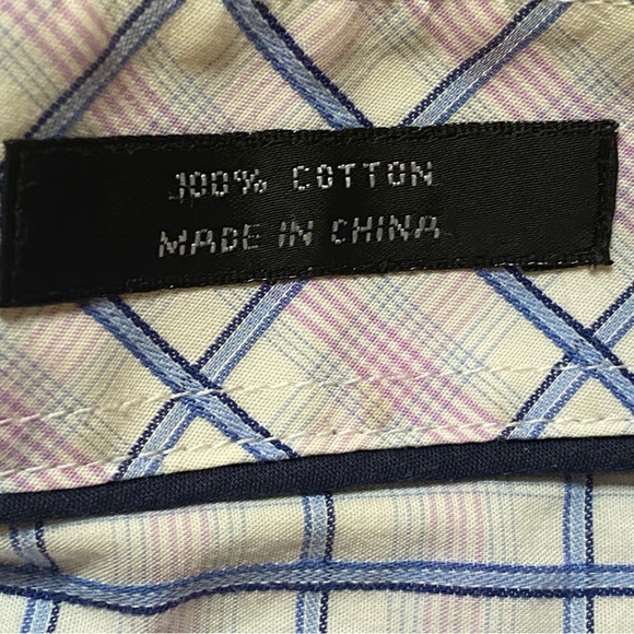 EUC Men’s Size 18 34/35, XMI Platinum Blue & Pink Plaid Button Down Dress Shirt - Picture 9 of 13